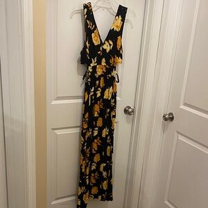 Black Maxi Dress with Yellow Floral Print